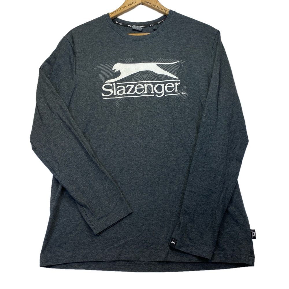 Slazenger Mens Logo Shirt Vintage Style Cotton/Spandex Long Sleeve Size Large